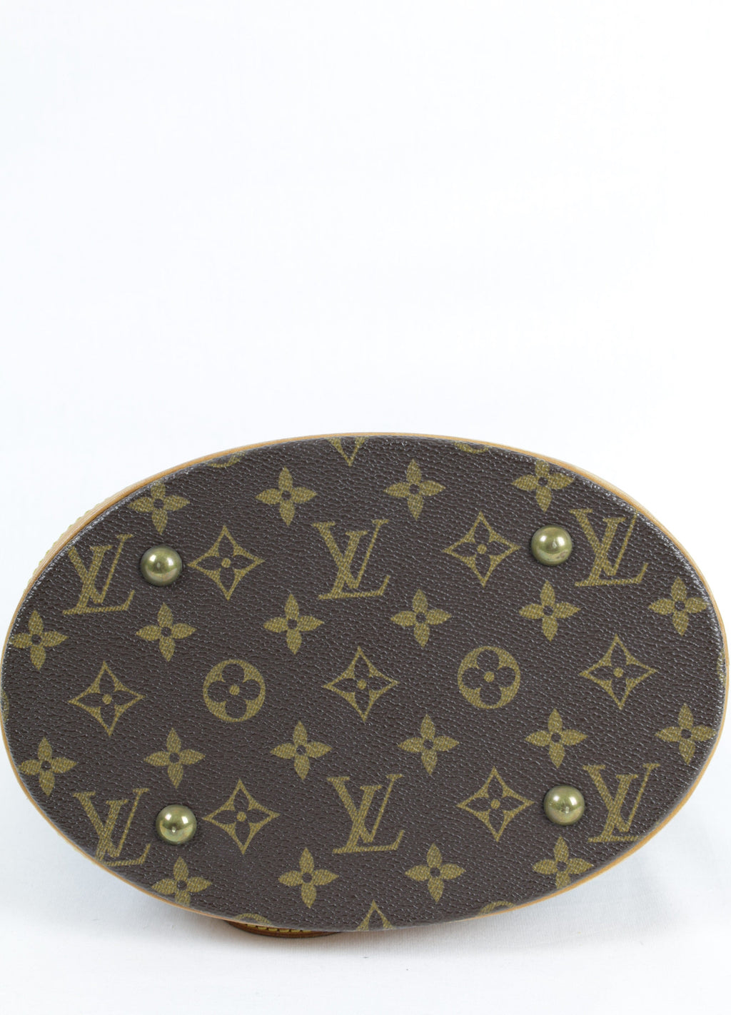 Vintage Louis Vuitton Mini Bucket bag in Monogram canvas - onderkant | Laulau Treasures