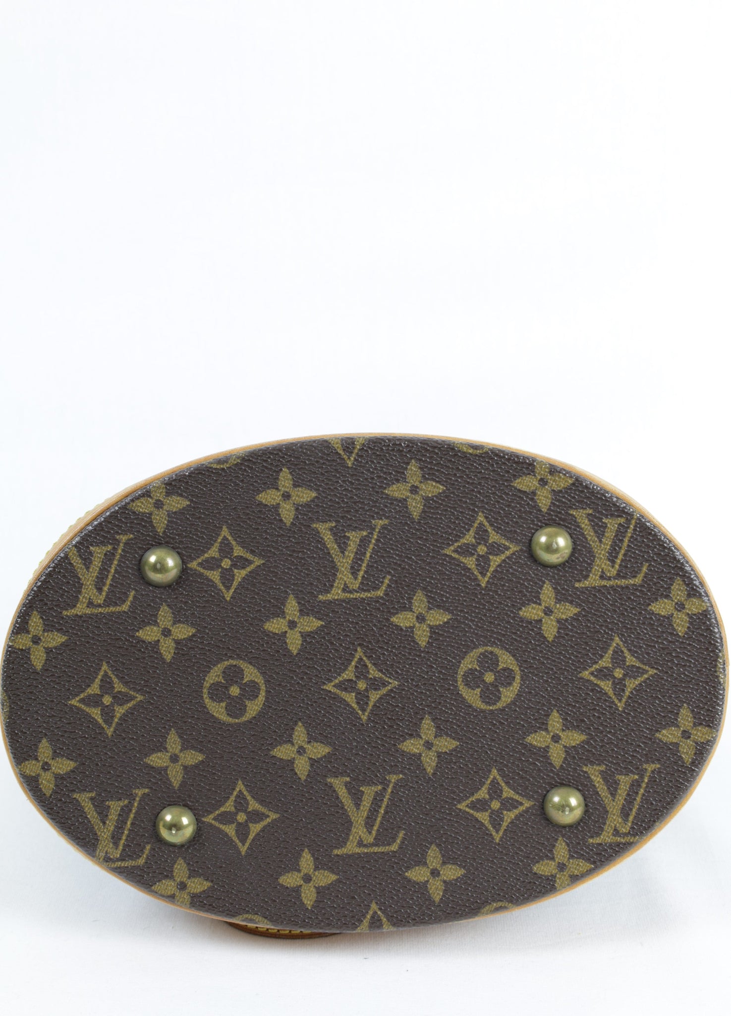 Vintage Louis Vuitton Mini Bucket bag in Monogram canvas - onderkant | Laulau Treasures